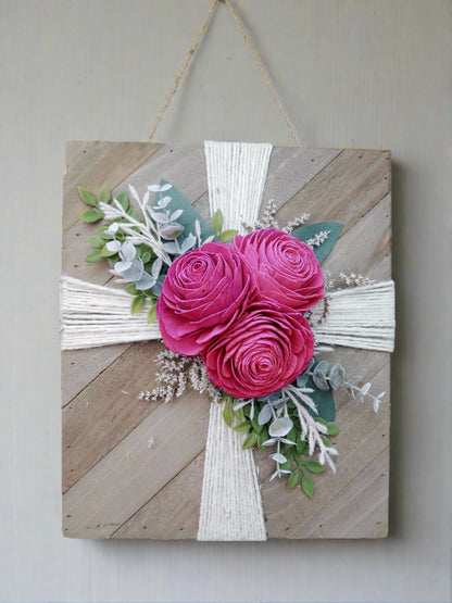 Rustic Floral Cross Board