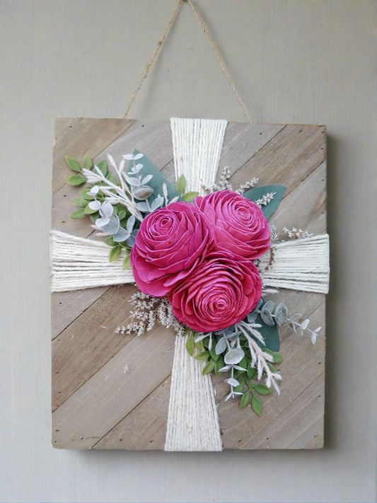 Rustic Floral Cross Board